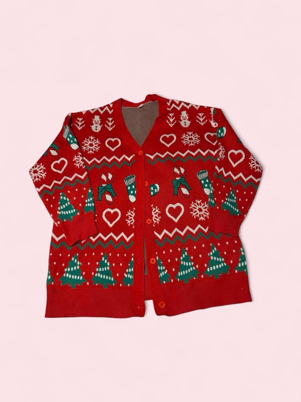 Source Unknown Red and Green Holiday Cardigan
